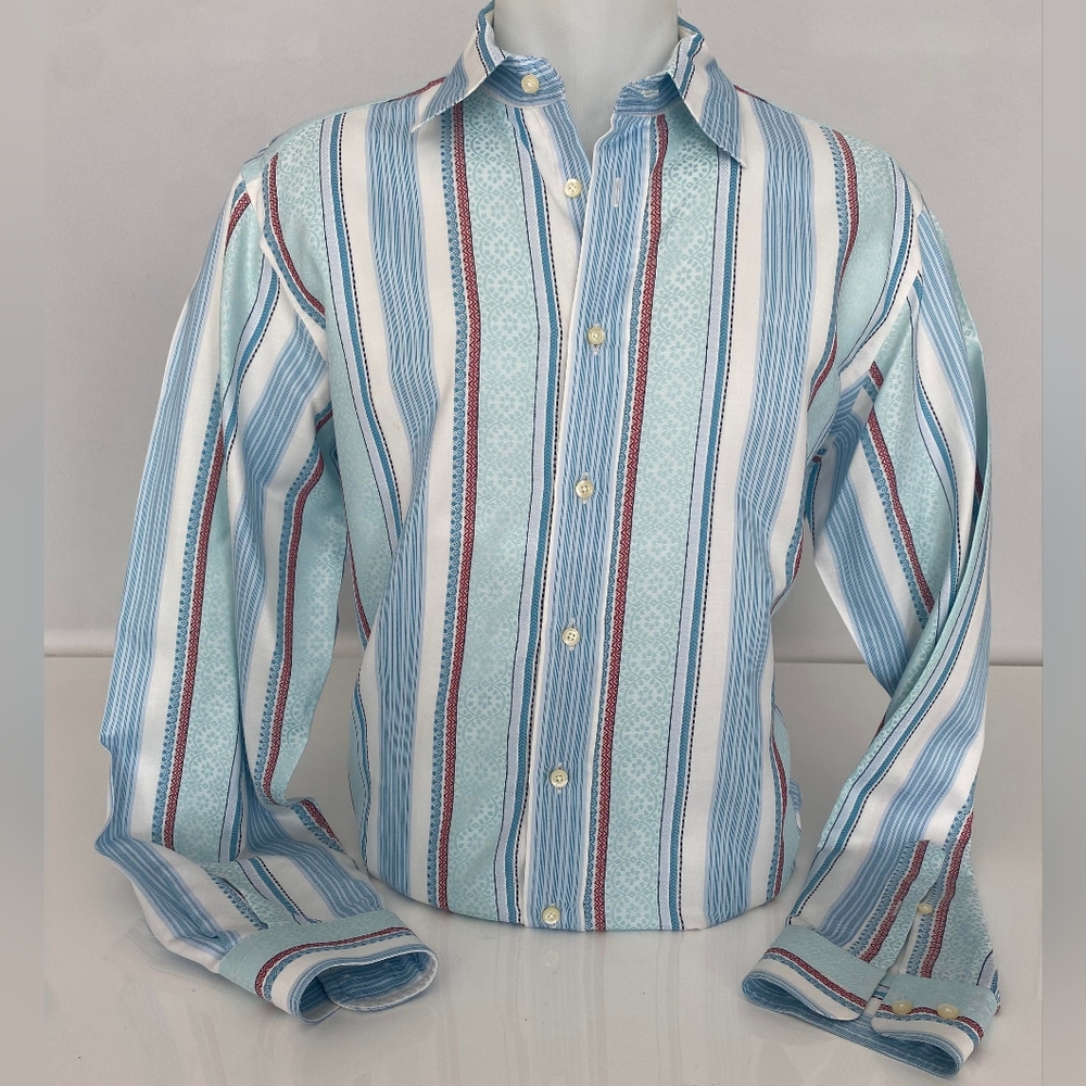 Etro 100% Cotton Jaquard Weave Long Sleeve Dress Shirt Size 40